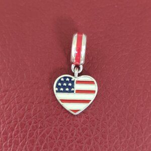 Pandora USA Heart Flag Dangle Charm Bracelet Pendant S925 Silver with box